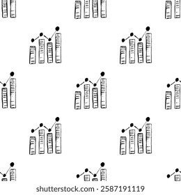 Seamless pattern with graphic of dynamics icon in doodle style. Hand made sketch graphic of dynamics in doodle style. Business concept. Isolated black element on white background. sstkBusiness  