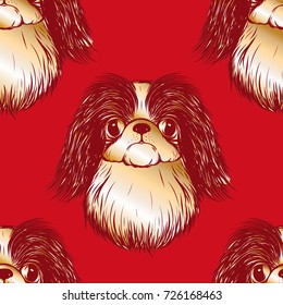 Seamless pattern with  graphic drawing of a dog head.