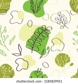Seamless pattern graphic elements leaves and flowers that convey nature, concept, and vector line.