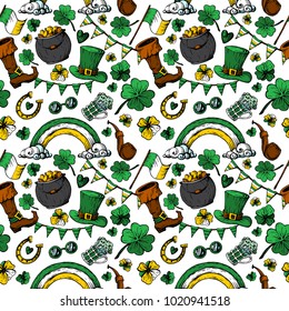 Seamless pattern of graphic elements for St. Patrick's day.