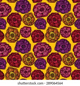 Seamless pattern with graphic flowers - hand drawn background.