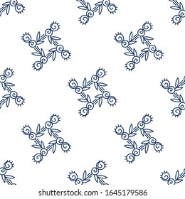 Seamless pattern. Graphic flowers laid out in a geometric ornament. Background design for paper, textile, fabric, ceramics, tiles. In trendy colors of 2020. Classic blue on a white background. Vector