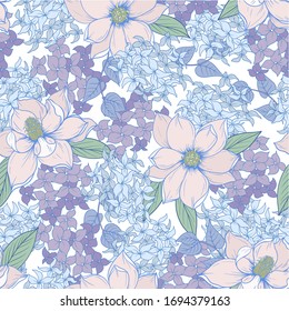 Seamless pattern with  graphic flowers for textile design. Vector.