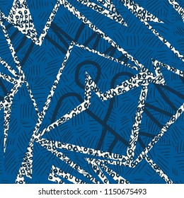 Seamless pattern with graphic hand drawn abstract geometric ornament. Vector illustration
