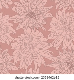 Patrón sin foco con flores gráficas dibujadas a mano. Ilustración moderna del contorno del vector rosa.