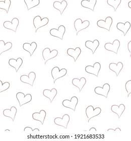  Seamless pattern with graphic hearts in brown, pink and gray-green, and pink colors. 