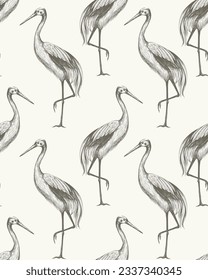 Seamless pattern with graphic herons. Vector