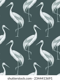 Seamless pattern with graphic herons. Vector