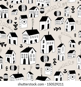 Seamless Pattern Graphic Houses On Light Stock Vector (Royalty Free ...