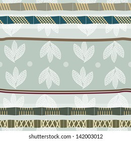 Seamless pattern with graphic images of bamboo and lotus