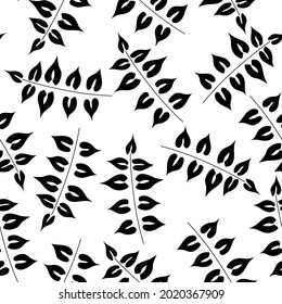 Seamless pattern with  graphic leaves. Monochrome print. 