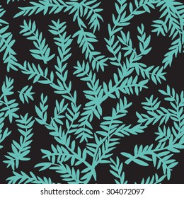 Seamless pattern of graphic leaves on a black background