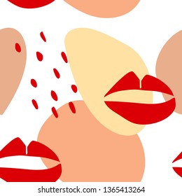 Seamless pattern with graphic lips and abstract shapes. Modern trendy minimalism style.