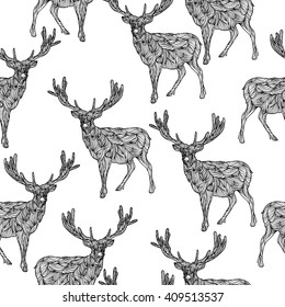 seamless pattern graphic moose. Deer  Christmas with decoration 
