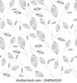 Seamless pattern. Graphic ornament. Floral stylish background. Vector repeating texture with stylized leaves on white backdrop.