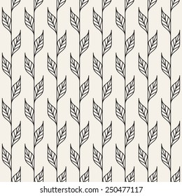Seamless pattern. Graphic ornament. Floral stylish linear background. Vector repeating texture with stylized leaves