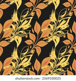 Seamless pattern. Graphic ornament. Floral stylish background. Repeating texture with stylized leaves