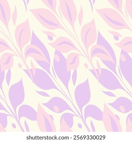 Seamless pattern. Graphic ornament. Floral stylish background. Repeating texture with stylized leaves