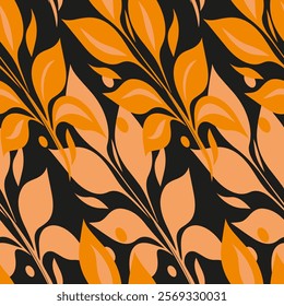 Seamless pattern. Graphic ornament. Floral stylish background. Repeating texture with stylized leaves