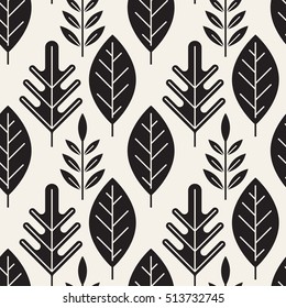 Seamless pattern. Graphic ornament. Floral stylish background. Vector repeating texture with stylized leaves.