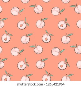seamless pattern graphic peaches on a pink background