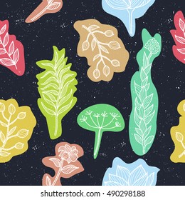 seamless pattern graphic plants & flower.  line art