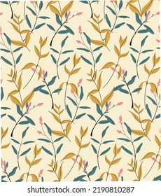 Patrón sin foco con plantas gráficas. Diseño moderno de fondo botánico, cubierta floral con flores silvestres decorativas, hojas, hierbas. Ilustración vectorial.