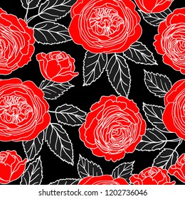 Seamless pattern with graphic red roses.