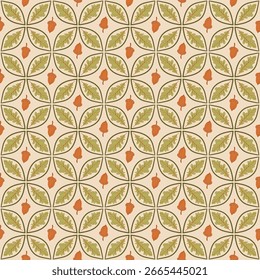 padrão sem emenda no estilo retro gráfico folhas de carvalho bolotas cores de outono, marrom, verde, tons pastel