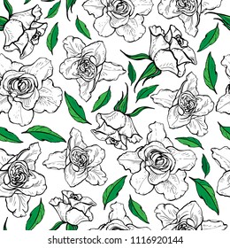 Seamless pattern of graphic roses, vector illustration.