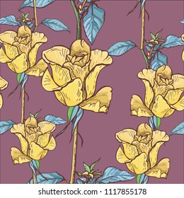 Seamless pattern of graphic roses, vector illustration.