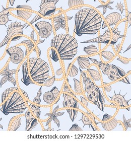 Seamless pattern with graphic shell in vintage style.