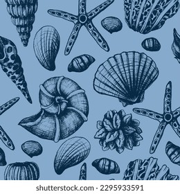 Seamless pattern with graphic shells. Vector