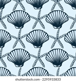 Seamless pattern with graphic shells. Vector