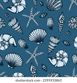 Seamless pattern with graphic shells. Vector