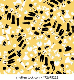 seamless pattern with graphic silhouettes of women's clothing vector illustration