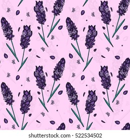 Seamless pattern in graphic style with Lavender. Pattern can be used for wallpaper, web page background, surface textures and fabrics.