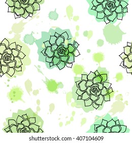 Seamless pattern graphic succulents. Succulent plants illustration 
