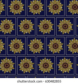 Seamless pattern graphic sunflower in dots, vector