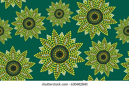 Seamless pattern graphic sunflower green, vector