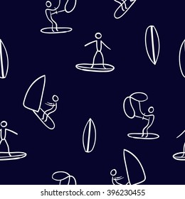  seamless pattern graphic surfers.Sports thin line icon set for web and mobile. Set includes- wind surfing,surfboarding,wind surf. Modern minimalistic flat design