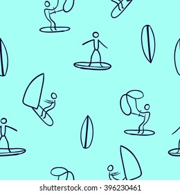  seamless pattern graphic surfers.Sports thin line icon set for web and mobile. Set includes- wind surfing,surfboarding,wind surf. Modern minimalistic flat design