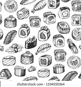 Seamless pattern with graphic sushi