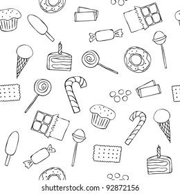 Seamless pattern with graphic sweets in doodle style