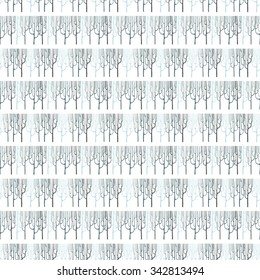 Seamless  pattern with a graphic  trees without leaves. Drawn by hand. Background in vector.