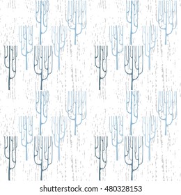 Seamless  pattern with a graphic  trees without leaves. Drawn by hand. Background in vector.