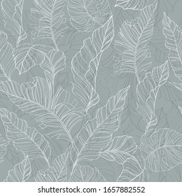 seamless pattern with graphic tropical leaves on vector. graphic white leaves