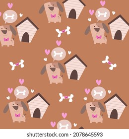 Seamless pattern graphic vector illustration with cute cartoon dog and nice bones for background