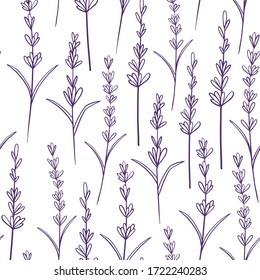 Patrón transparente con flores de lavanda violeta. Plantilla para tela, papel, invitaciones.