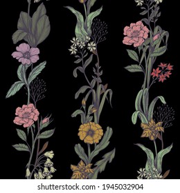 Patrón sin foco con flores silvestres gráficas. Vector